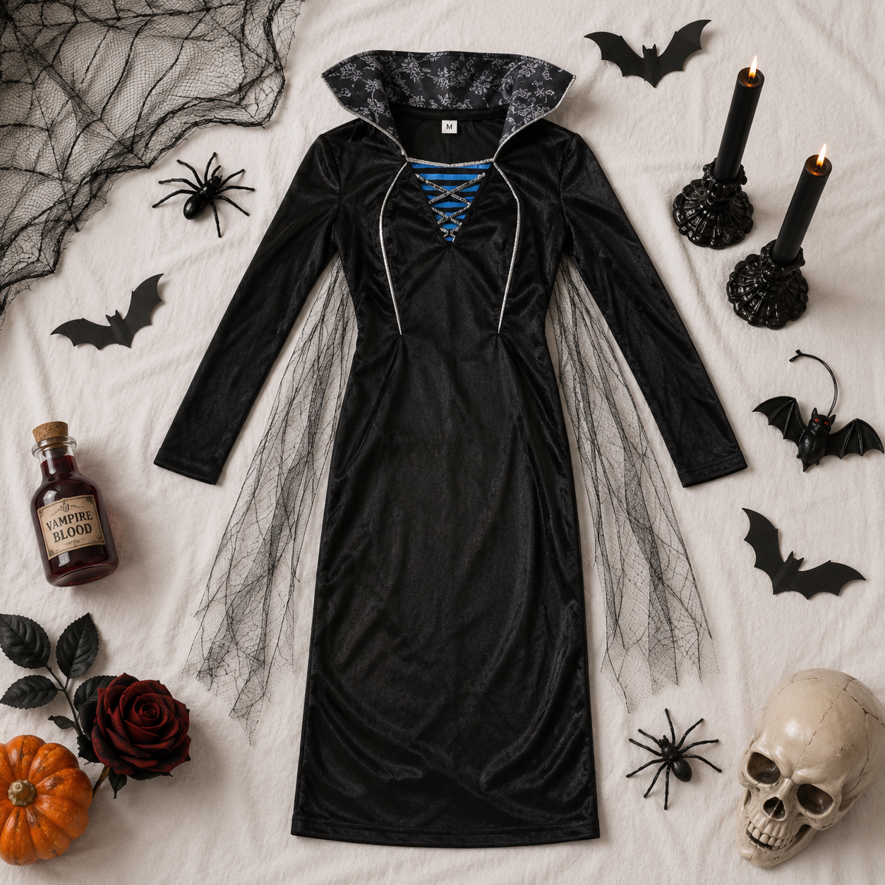 Kostüm Vampir Kleid mit Kragen