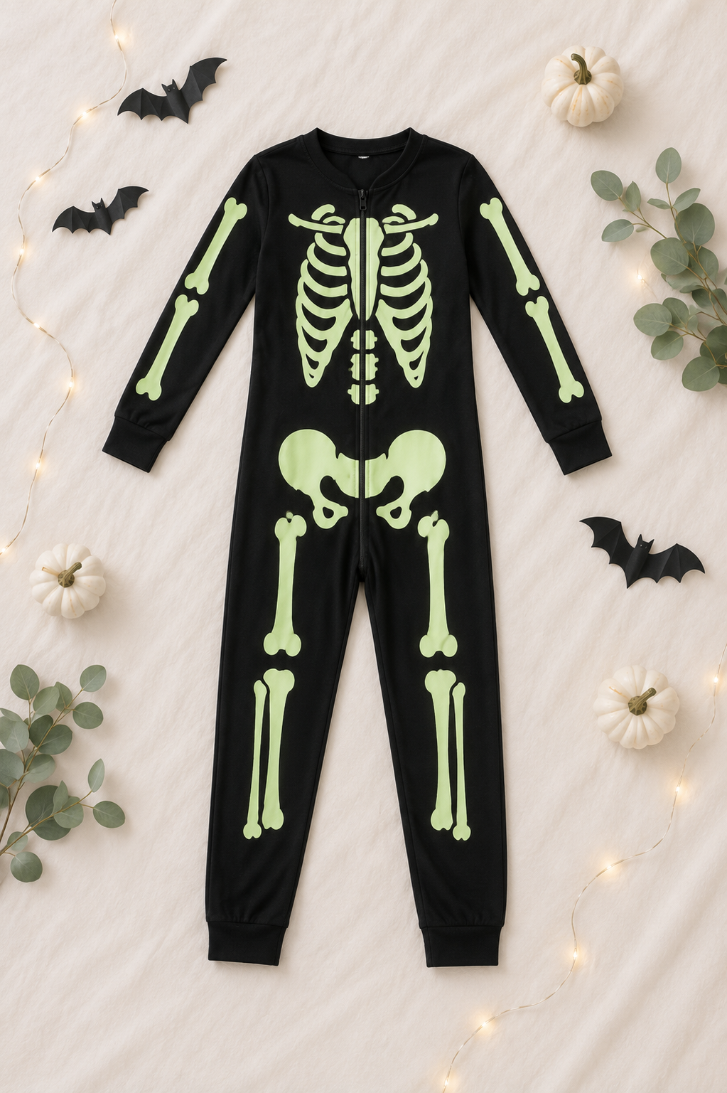 Kostüm Skelett Glow in the Dark Onesie Kinder