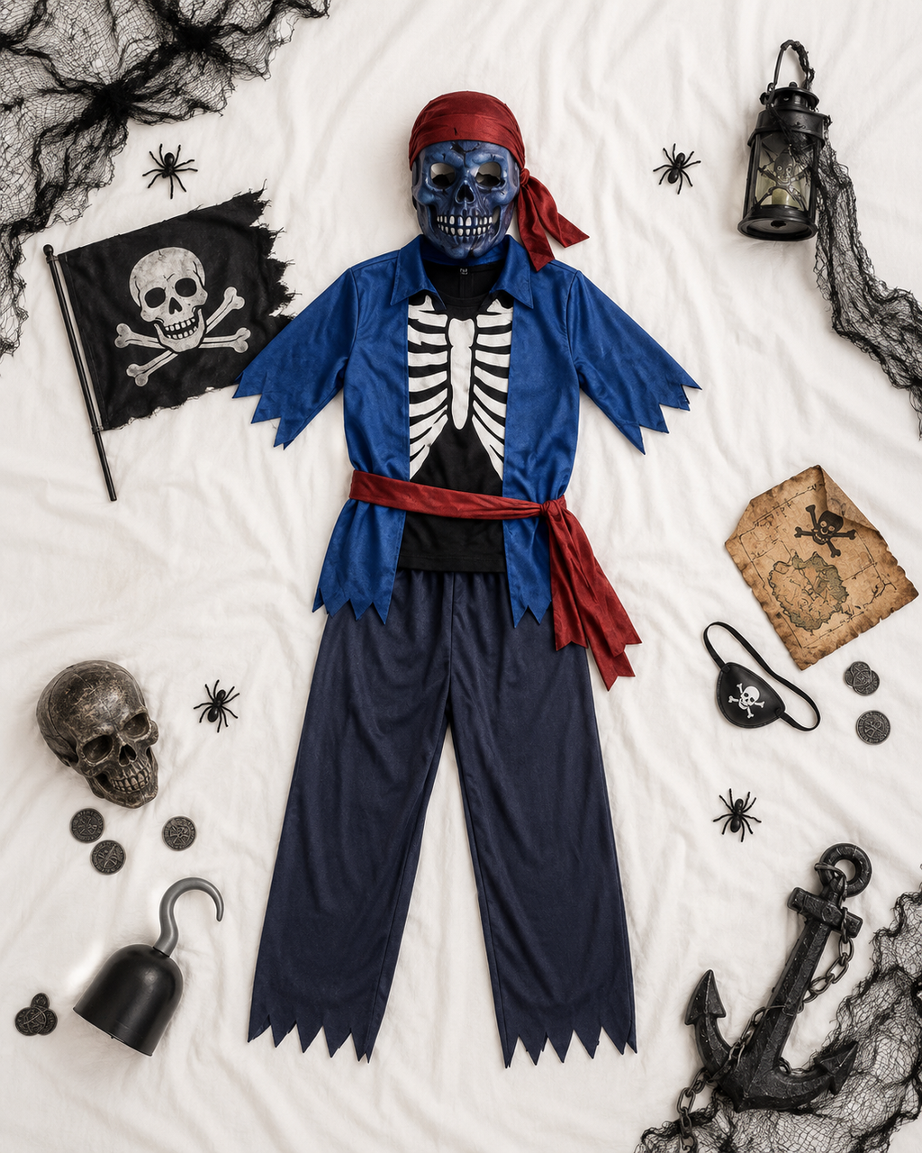 Kostüm Skelett-Pirat Shirt Hose Gürtel Maske