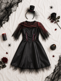 Kostüm schwarze Witwe Kleid & Hut mit Haarschleife (S)