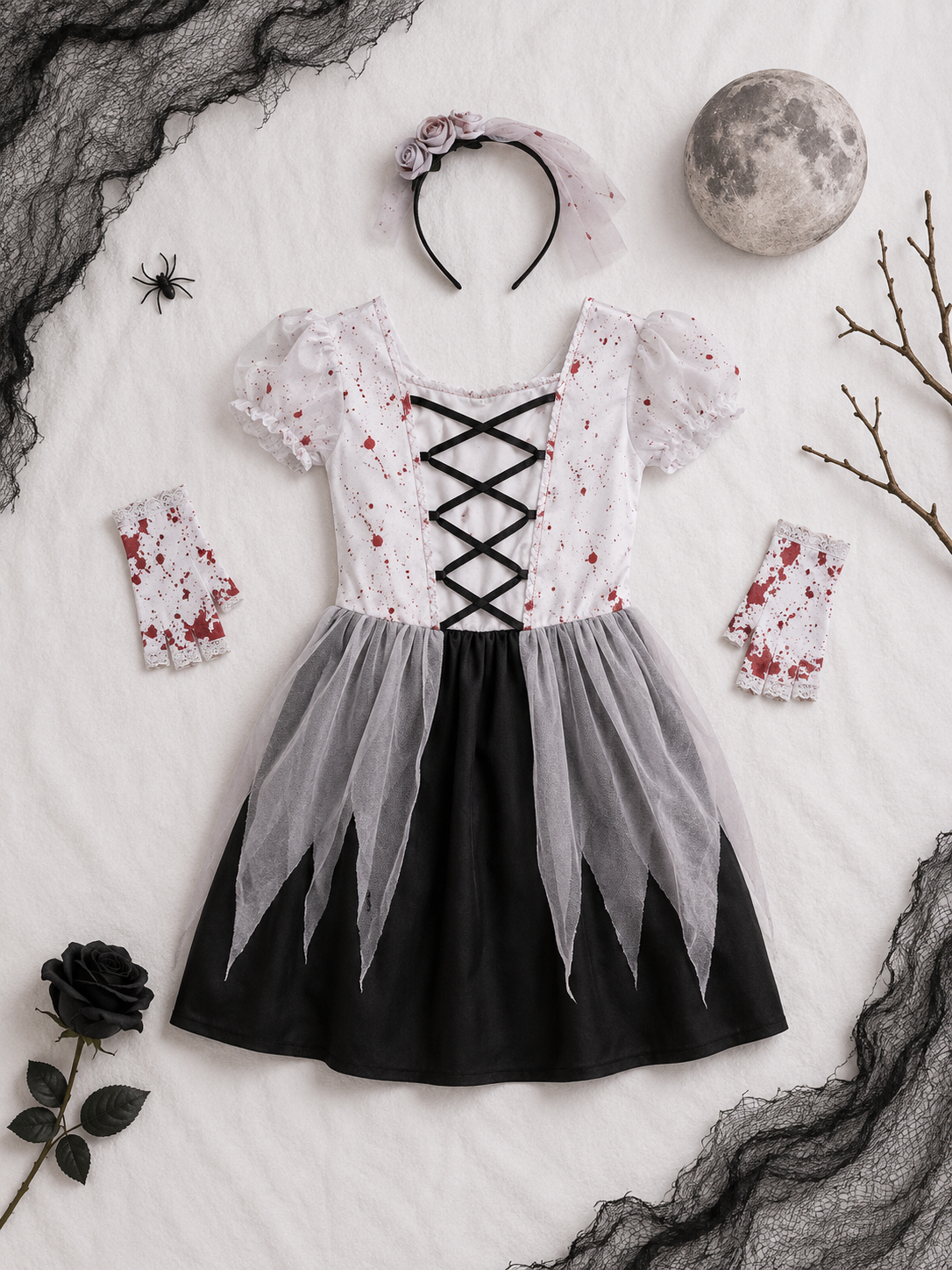 Kostüm blutige Braut Kinder Kleid & Haarreif