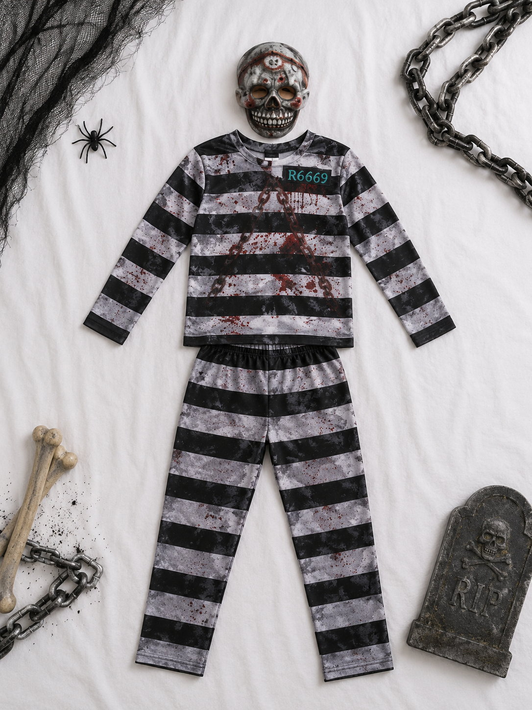 Kostüm Sträfling blutig mit Maske 110cm 4-6 Jahre