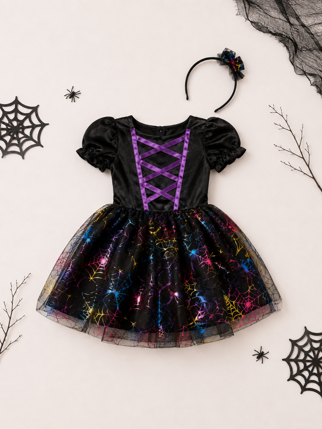 Kostüm Hexe Regenbogen (4-6 Jahre) 110cm Kleid und Haarreif