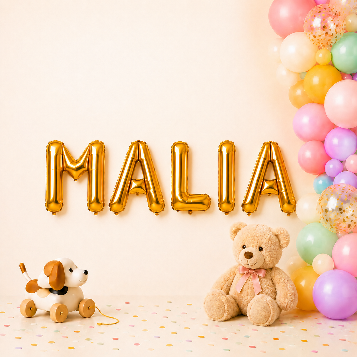 Folienballon Schriftzug weibliche Namen (Malia) 35cm Höhe
