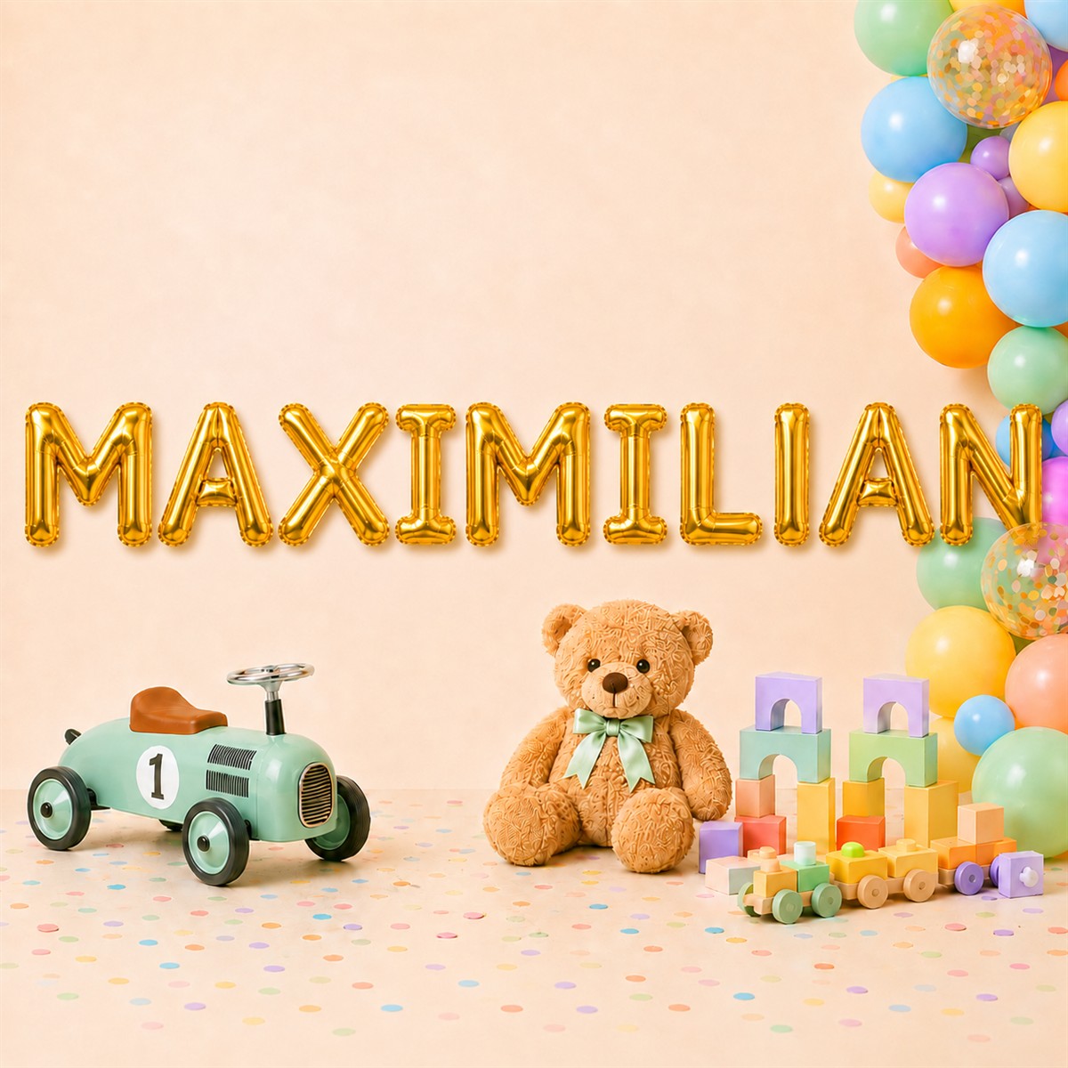 Folienballon Schriftzug männliche Namen (Maximilian) 35cm Höhe