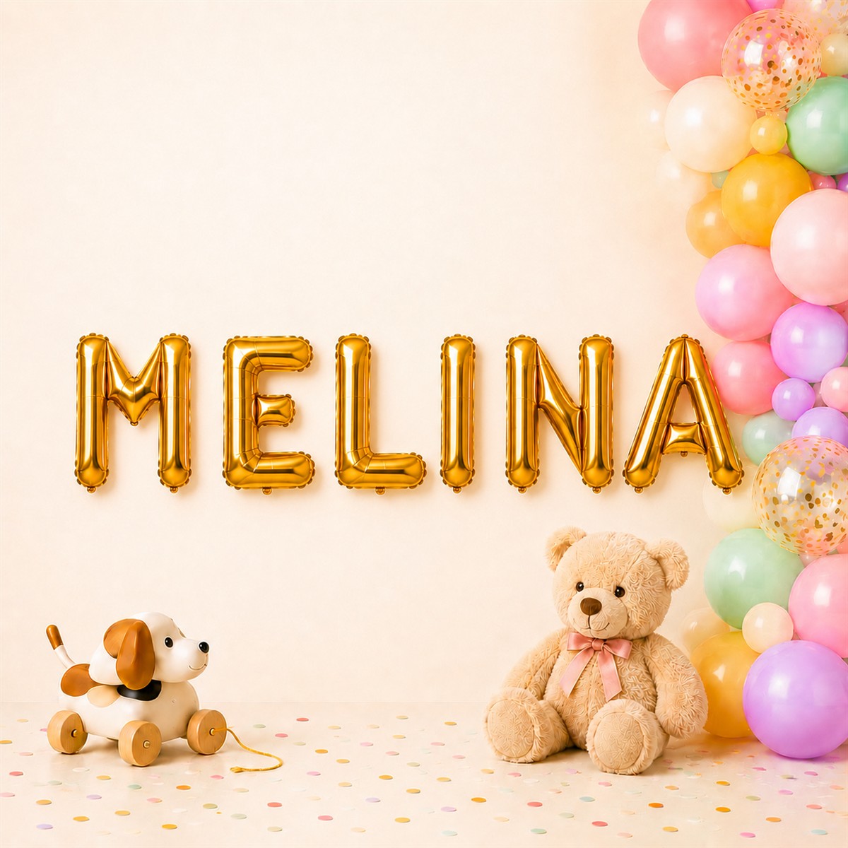 Folienballon Schriftzug weibliche Namen (Melina) 35cm Höhe