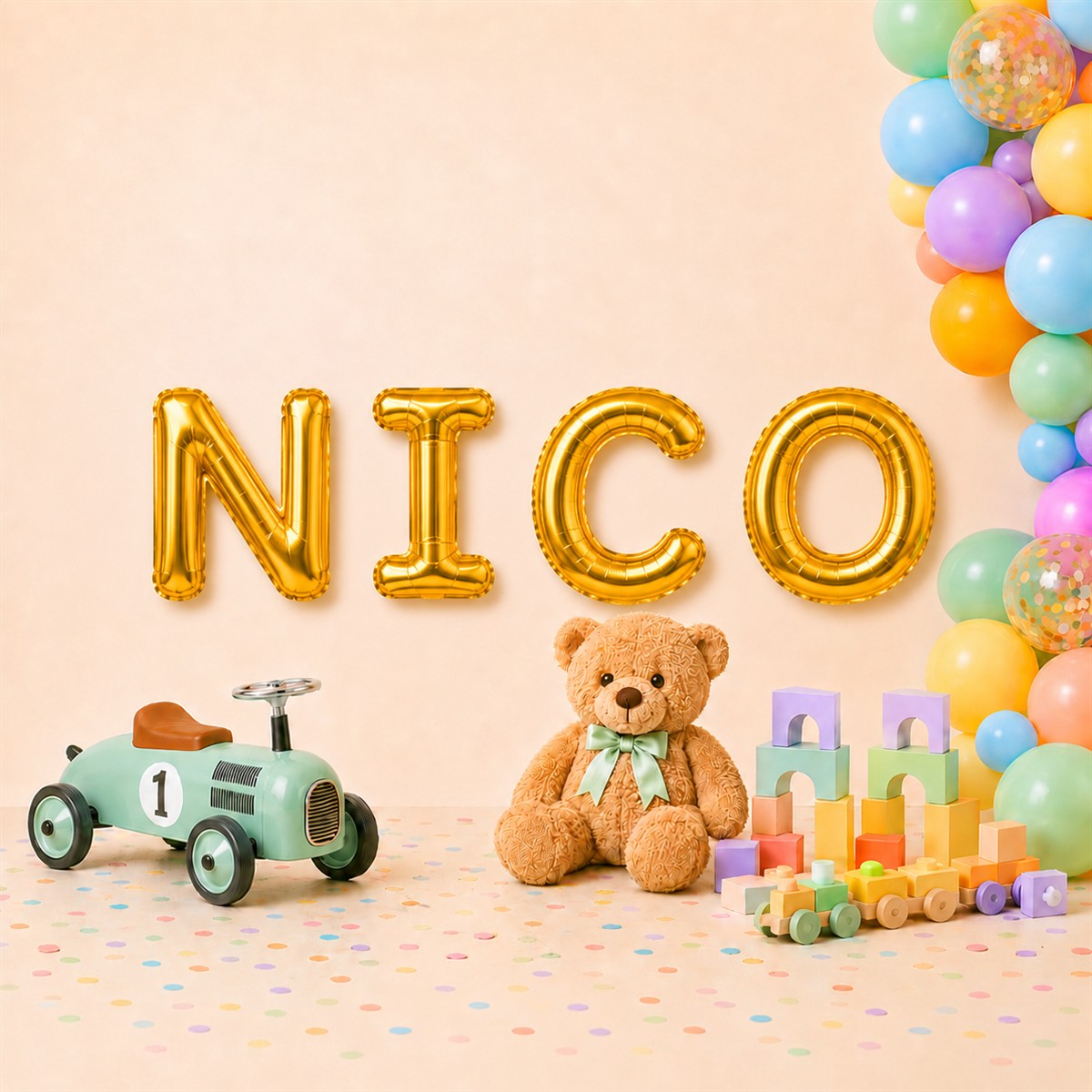 Folienballon Schriftzug männliche Namen (Nico) 35cm Höhe