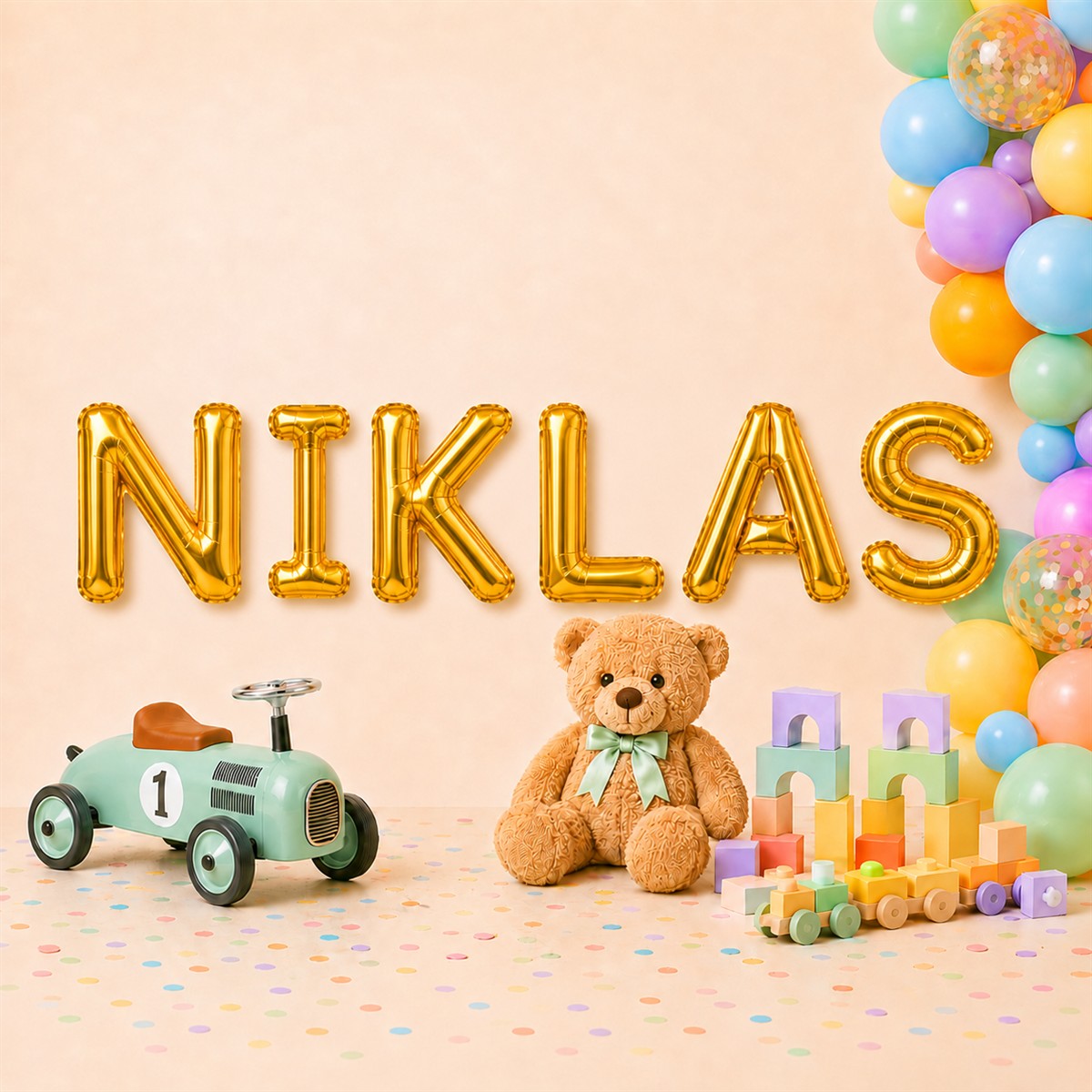 Folienballon Schriftzug männliche Namen (Niklas) 35cm Höhe