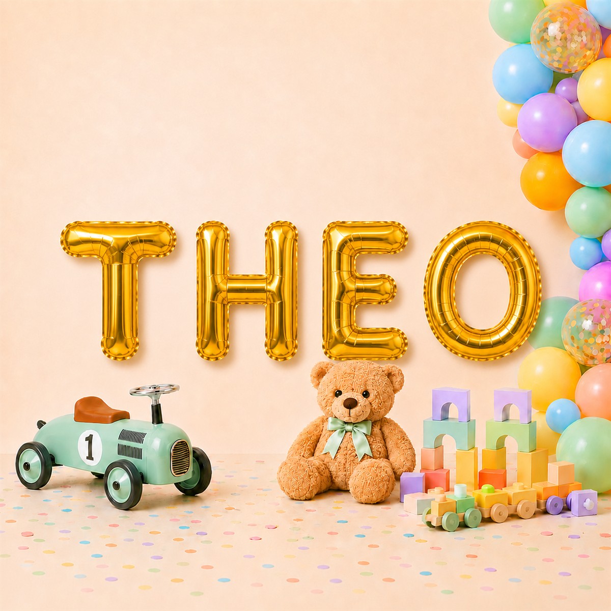Folienballon Schriftzug männliche Namen (Theo) 35cm Höhe