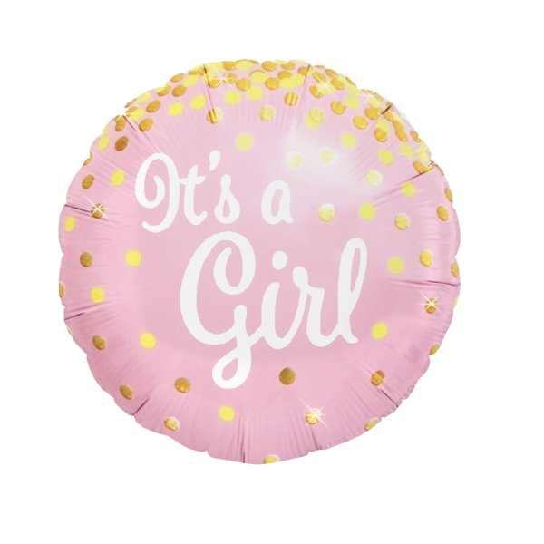 Folienballon rund rosa Punkte gold It´s a Girl 45cm