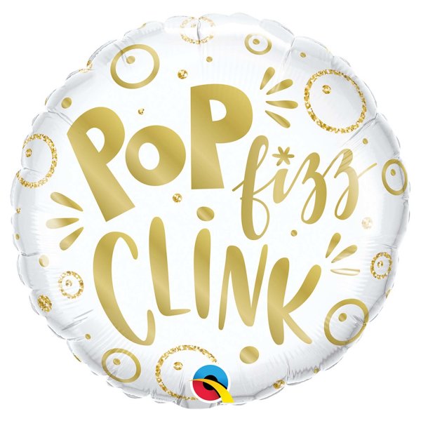 Folienballon rund weiß Pop Fizz Clink gold 46cm