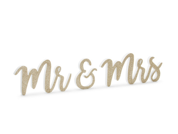Schriftzug Mr&Mrs Holz gold 50x10cm