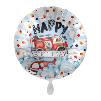 Folienballon Happy Birthday Feuerwehr 43cm rund