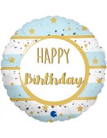Mini Folienballon hellblau gestreift Happy Birthday...