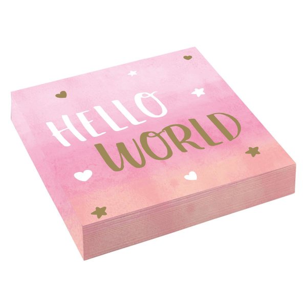 16x Serviette rosa Hello World
