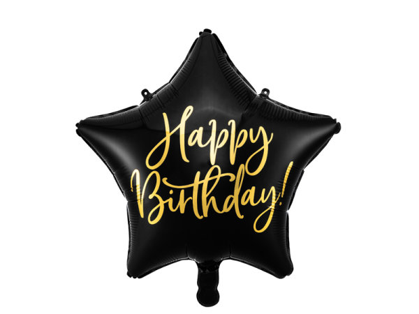 Folienballon Stern schwarz Happy Birthday 45cm