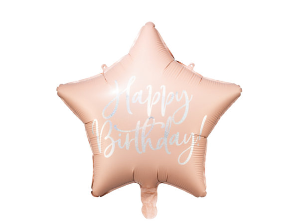 Folienballon Stern hellrosa Happy Birthday 45cm
