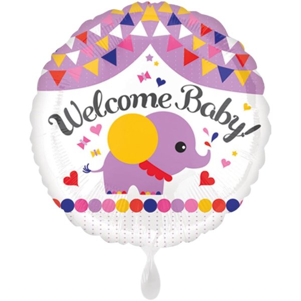 Folienballon rund Elefant Welcome Baby 45cm