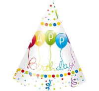 6x Partyhut Happy Birthday Luftballons