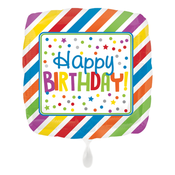 Folienballon quadratisch Regenbogenfarben Happy Birthday 45cm
