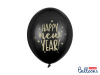6x Latexballon schwarz Happy New Year gold Sterne 30cm
