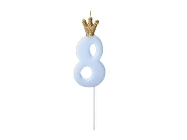 Kerze Zahl Nr. 8 mit Krone blau 9,5cm