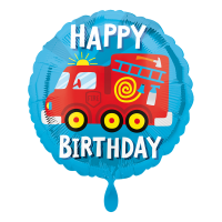 Folienballon rund blau Happy Birthday Feuerwehr 45cm
