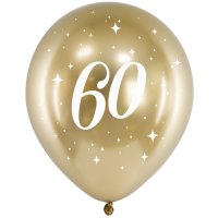 6x Latexballon Glossy Zahl Nr. 60 gold 30cm