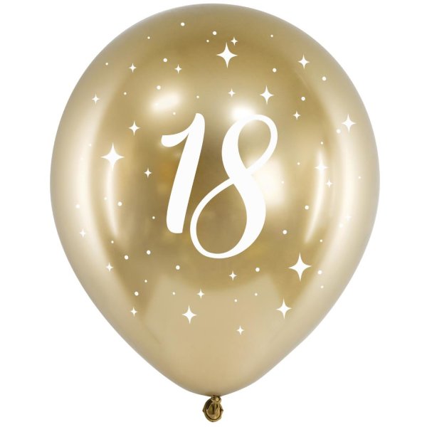 6x Latexballon Glossy Zahl Nr. 18 gold 30cm