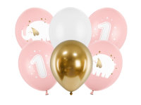 6x Latexballon Strong 1. Geburtstag rosa weiß gold...