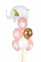 6x Latexballon Strong 1. Geburtstag rosa weiß gold...