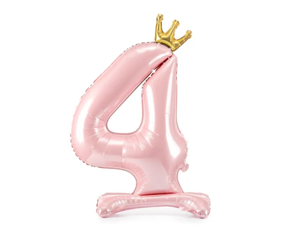 Folienballon Zahl 4 rosa Krone mit Standfuß 84cm