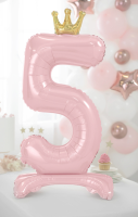 Folienballon Zahl 5 rosa Krone mit Standfuß 84cm
