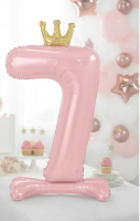 Folienballon Zahl 7 rosa Krone mit Standfuß 84cm