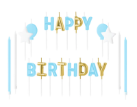 Set Kerzen Buchstaben Happy Birthday hellblau weiß...