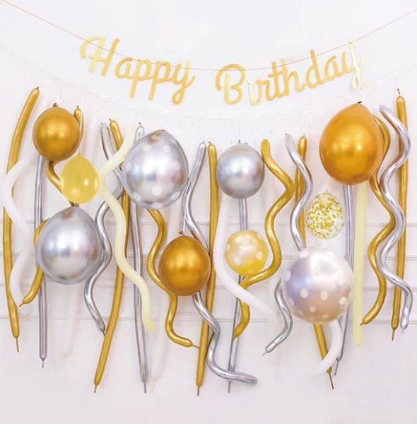 Latexballon Dekoration Set gold silber & Girlande Happy Birthday 30-teilig