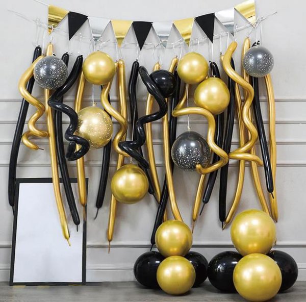 Latexballon Dekoration Set gold schwarz & Wimpelkette 34-teilig