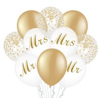 10x Latexballon weiß gold transparent Mr & Mrs...