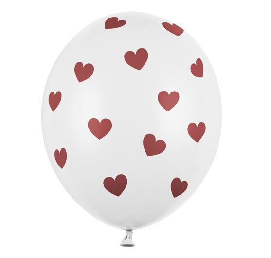 6x Latexballon weiß Herzen rot 30cm