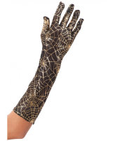 Handschuhe schwarz-gold Spinnennetz 40cm