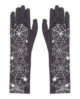Handschuhe schwarz-weiß Spinnennetz 40cm