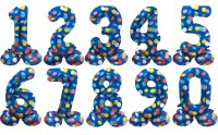 Folienballon Zahl Nr. 0-9 Dots blau 41cm Standfuß