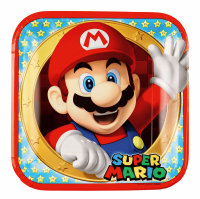 8x Teller Super Mario quadratisch Papier 23cm