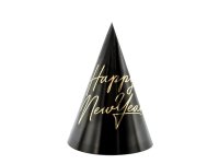 6x Partyhut Happy New Year 16cm gold/schwarz