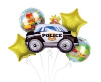 Folienballonset Polizeiauto 80cm & 4x45cm Stern & Rund