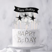 Cake Topper Happy Birthday silber & 6x Sterne