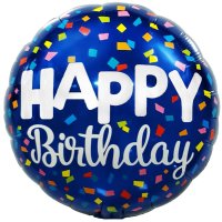 Folienballon Happy Birthday Konfetti blau