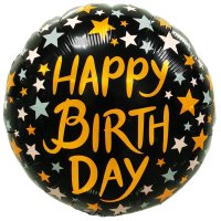 Folienballon Happy Birthday Sterne schwarz gold 45cm