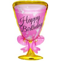 Folienballon Happy Birthday Weinglas pink 81cm
