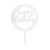 Cake Topper Happy Birthday rund silber 17cm